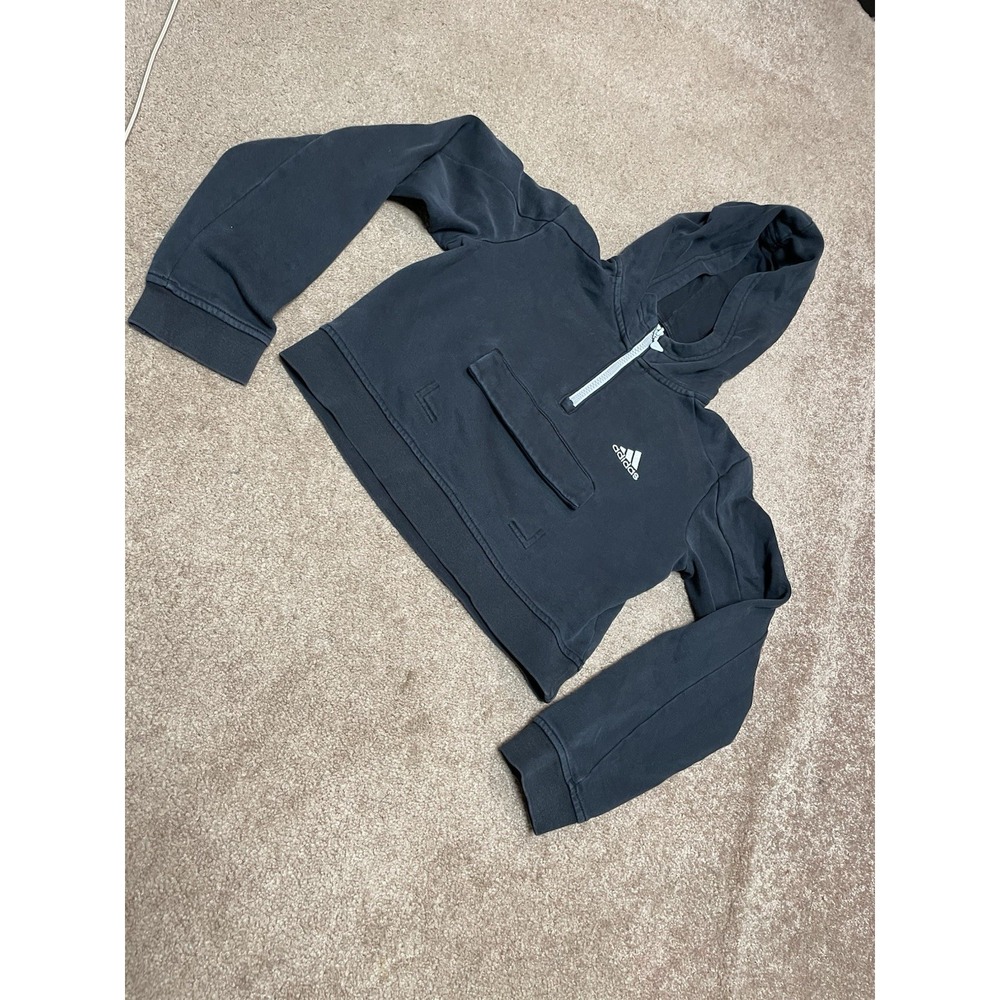 Adidas Women's Sweatshirt Hoodie Three Stripe Cropped Black Crop Top‎ 2xs - Picture 2 of 11